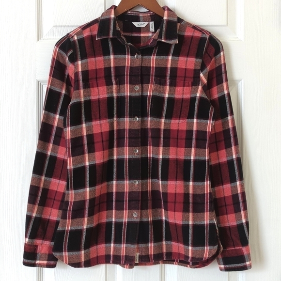 Woolrich Plaid Flannel Relaxed Fit Long Sleeve Button Down Shirt Red Burgundy S - Picture 1 of 14